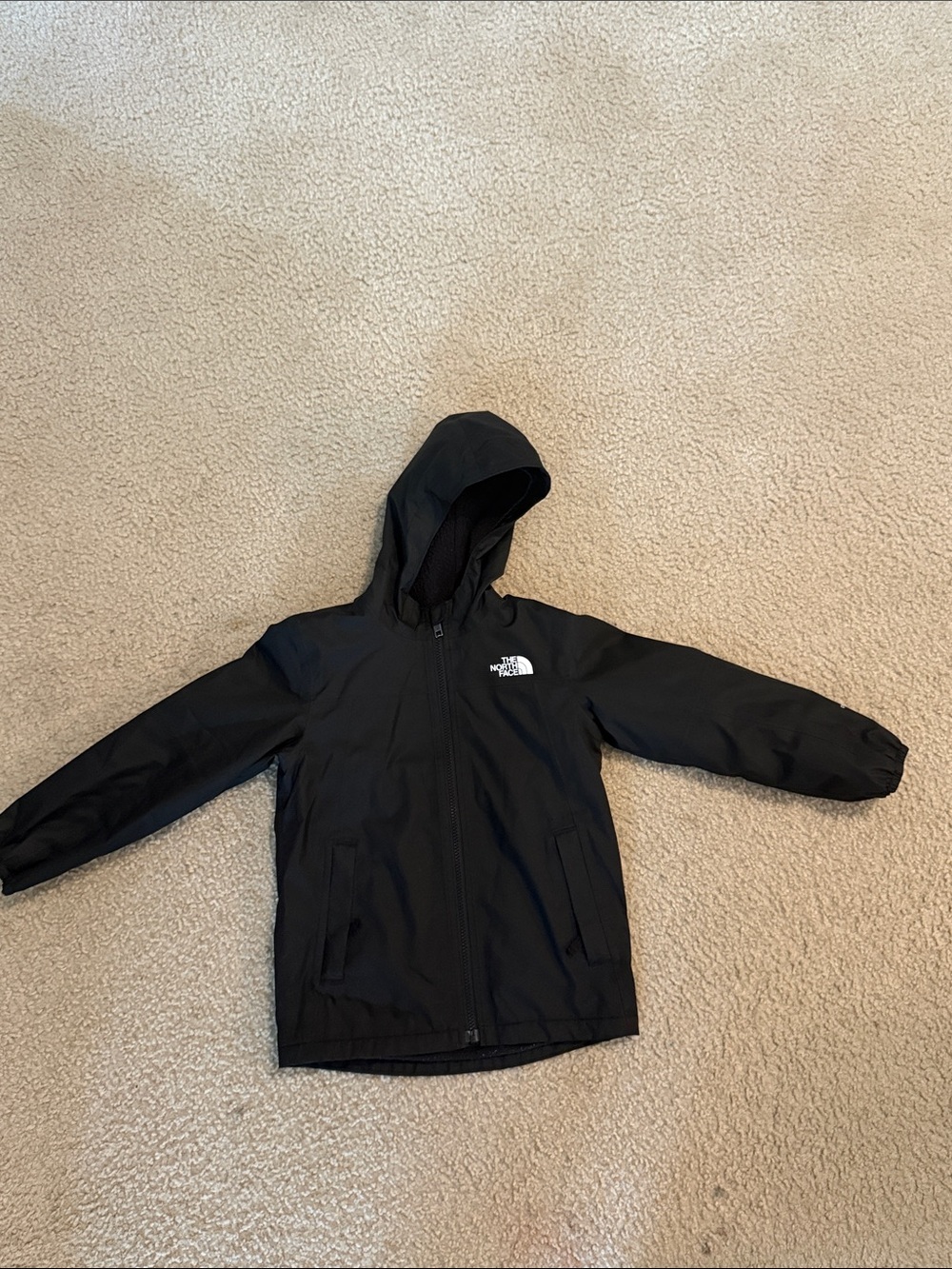 The North Face Kids Black Hooded Raincoat with Logo
